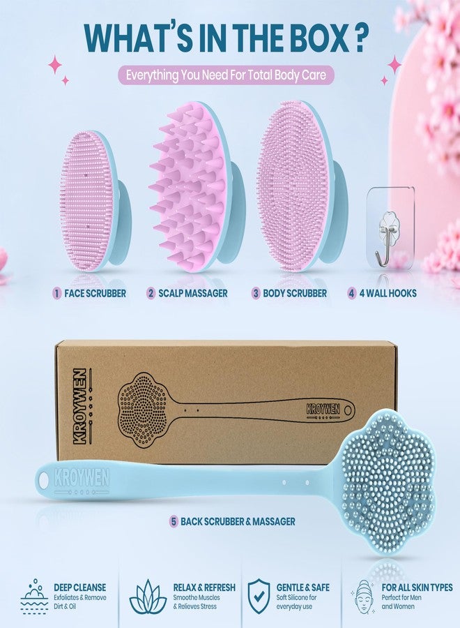 KROYWEN Back scrubber for bathing, Silicone Body Scrubber for Bathing, Bath Brush for Bathing with Exfoliating Body & Back Combo Kit, Gentle Exfoliation & Deep Cleaning, Bath Scrubber for Body Man & Women - Image 3