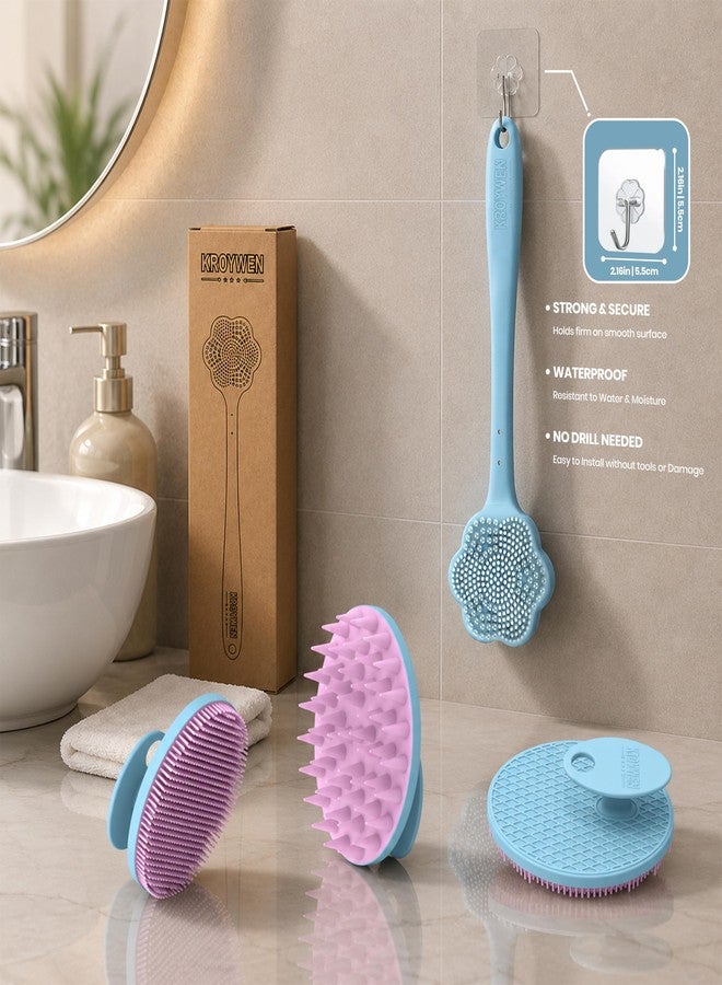 KROYWEN Back scrubber for bathing, Silicone Body Scrubber for Bathing, Bath Brush for Bathing with Exfoliating Body & Back Combo Kit, Gentle Exfoliation & Deep Cleaning, Bath Scrubber for Body Man & Women - Image 4