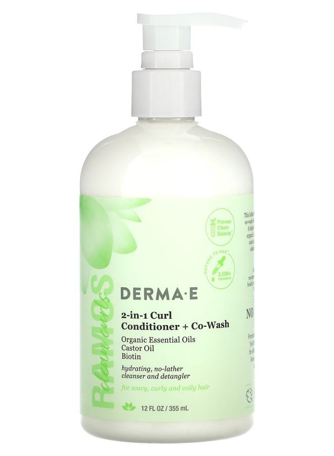 derma-e Ramos Clean Curls 2-In-1 Curl Conditioner + Co-Wash For Wavy Curly and Coily Hair 12 fl oz (355 ml)