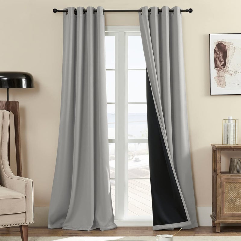 Rutterllow 100% Blackout 330 GSM Curtains  Full Shade 84 Inches Long Complete Drapes for Living Room Thermal Insulated Bedroom Window Treatment Drapes (2Panels Light Gray 52x84inch) - Image 1