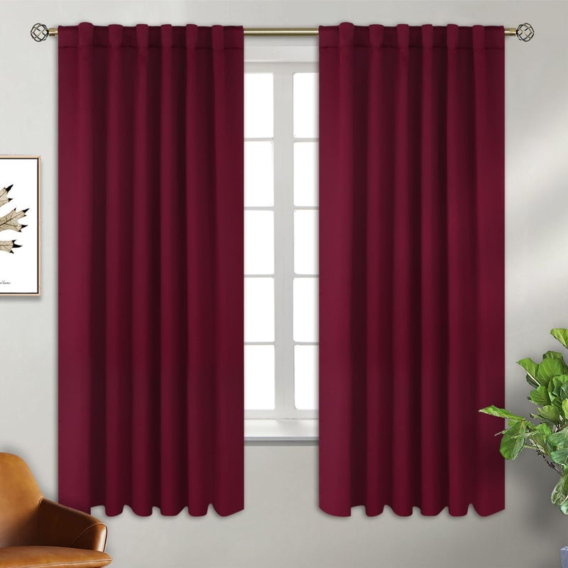 BGment Rod Pocket and Back Tab Blackout Curtains for Bedroom  Christmas Thermal Insulated Room Darkening Curtains for Living Room 2 Window Curtain Panels 52 x 63 Inch Burgundy Red