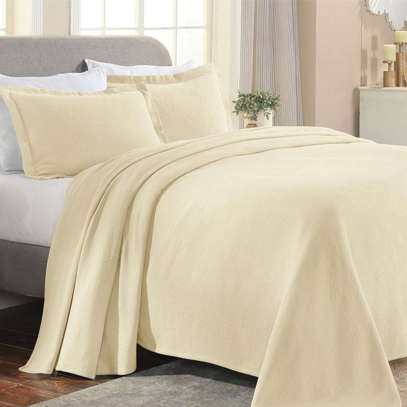 Superior Paisley 3 Piece Cotton Bedspread Set Home Bed Decor Decorative Bed Spread 2 Pillow Shams Medium Weight Blanket Matelasse Coverlet Bedding Vintage Floral Pattern Twin Ivory - Image 1