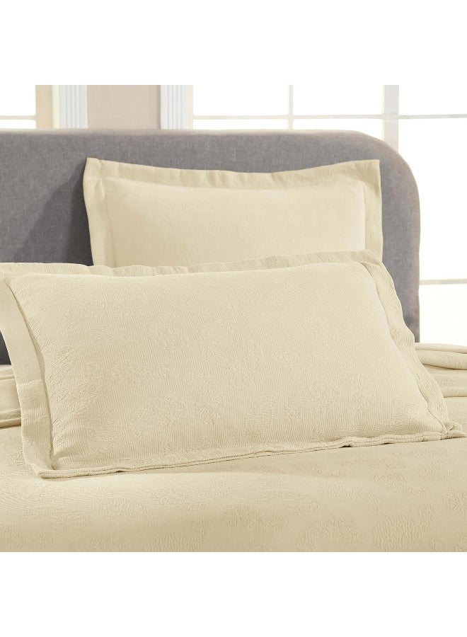 Superior Paisley 3 Piece Cotton Bedspread Set Home Bed Decor Decorative Bed Spread 2 Pillow Shams Medium Weight Blanket Matelasse Coverlet Bedding Vintage Floral Pattern Twin Ivory - Image 2