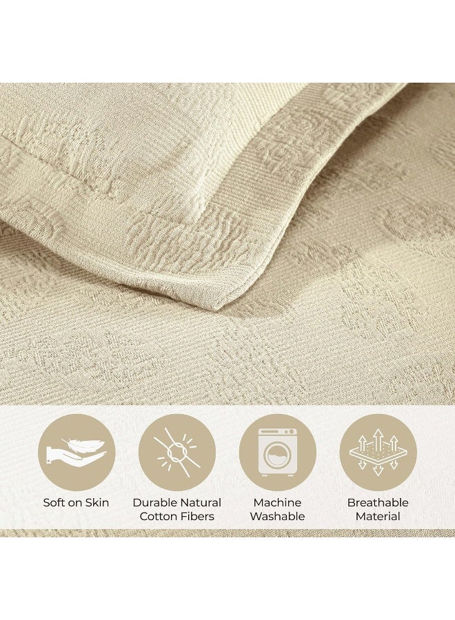 Superior Paisley 3 Piece Cotton Bedspread Set Home Bed Decor Decorative Bed Spread 2 Pillow Shams Medium Weight Blanket Matelasse Coverlet Bedding Vintage Floral Pattern Twin Ivory - Image 5