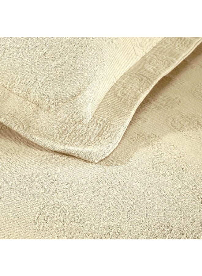 Superior Paisley 3 Piece Cotton Bedspread Set Home Bed Decor Decorative Bed Spread 2 Pillow Shams Medium Weight Blanket Matelasse Coverlet Bedding Vintage Floral Pattern Twin Ivory - Image 4
