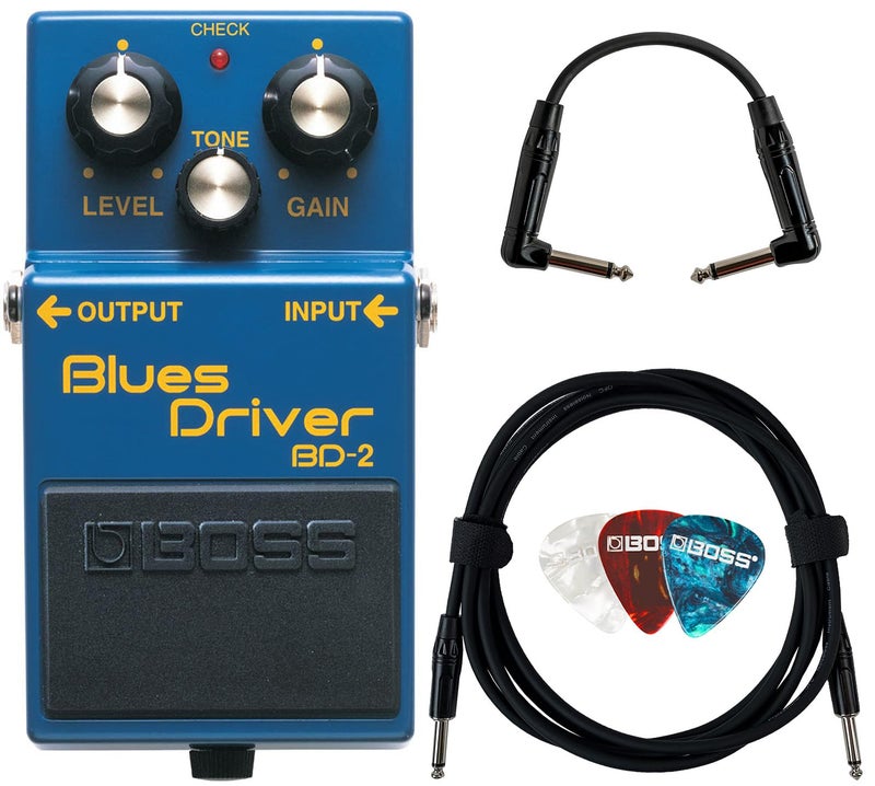 Boss BD-2 Blues Driver Bundle with Gearlux Instrument Cable, Patch Cable, and Picks - Image 1