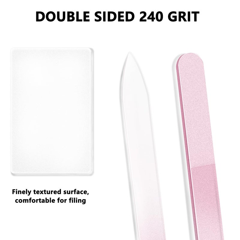 OHOO Glass Nail Files Double Side Polish Crystal Fingernail File with Case Manicure Salon Nail Care for Women Girls Pink Green Blue, 240 Grit, 3 Pack - Image 3