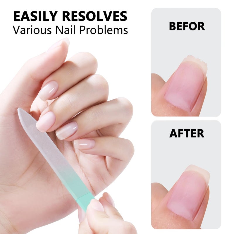 OHOO Glass Nail Files Double Side Polish Crystal Fingernail File with Case Manicure Salon Nail Care for Women Girls Pink Green Blue, 240 Grit, 3 Pack - Image 2