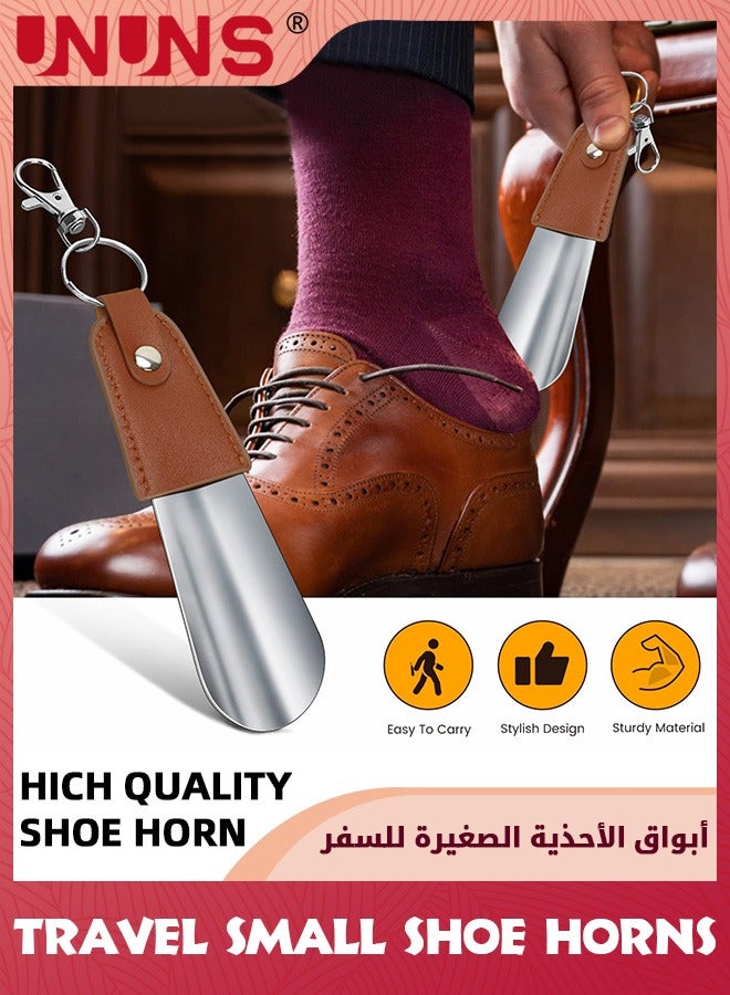 UNUNS Shoe Horns,Travel Shoe Horn, 13cm Small Lightweight Shoehorn With Keychain And Leather Strap,Wear Shoe Helper For Men Women Seniors Kids,Durable Shoe Spoon For Travel/Family Daily Use,Brown - Image 5