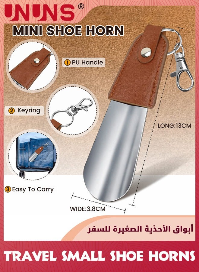 UNUNS Shoe Horns,Travel Shoe Horn, 13cm Small Lightweight Shoehorn With Keychain And Leather Strap,Wear Shoe Helper For Men Women Seniors Kids,Durable Shoe Spoon For Travel/Family Daily Use,Brown - Image 2