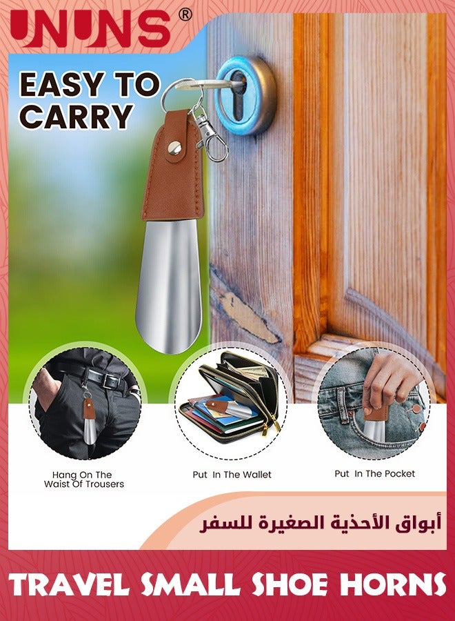 UNUNS Shoe Horns,Travel Shoe Horn, 13cm Small Lightweight Shoehorn With Keychain And Leather Strap,Wear Shoe Helper For Men Women Seniors Kids,Durable Shoe Spoon For Travel/Family Daily Use,Brown - Image 4