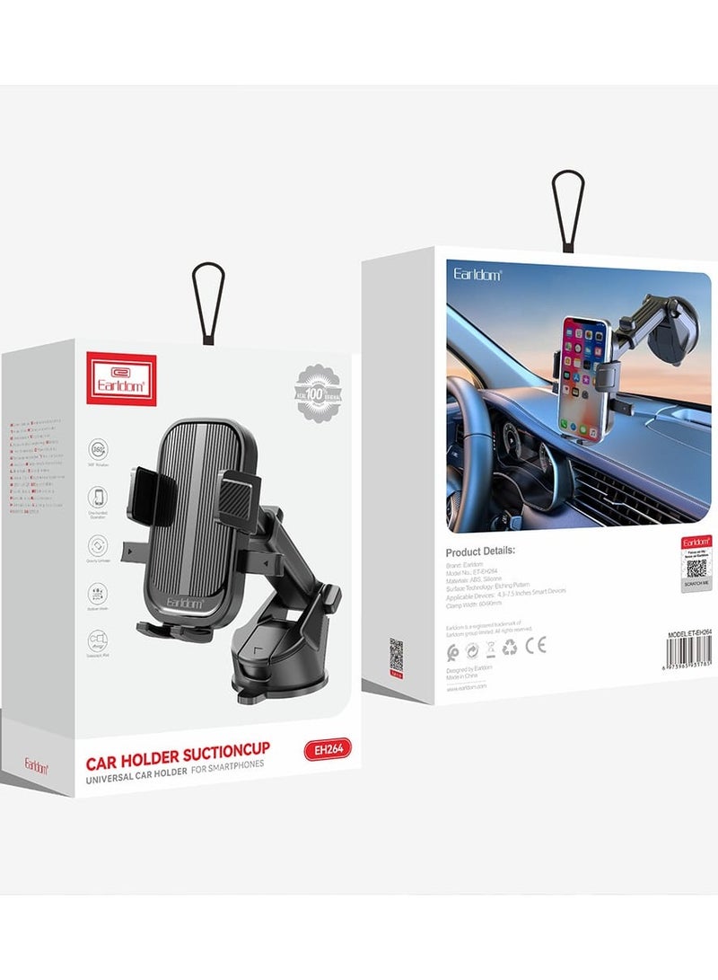 Earldom EH264 Mobile Phone Holder: Strong Fixation and 360° Rotation for Safer Driving This car mount features a telescopic arm and a strong suction base, allowing for one-handed phone mounting with full rotation and easy angle control. It is made with high quality materials for guaranteed stability on all roads. - Image 3