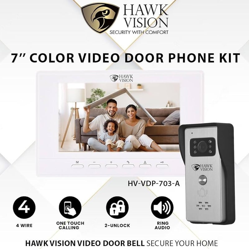 Hawk Vision Video Door Phone kit HVVDP703 A 7inch Video Door Phone Night Vision Doorbell with Intercom and Camera - Image 2