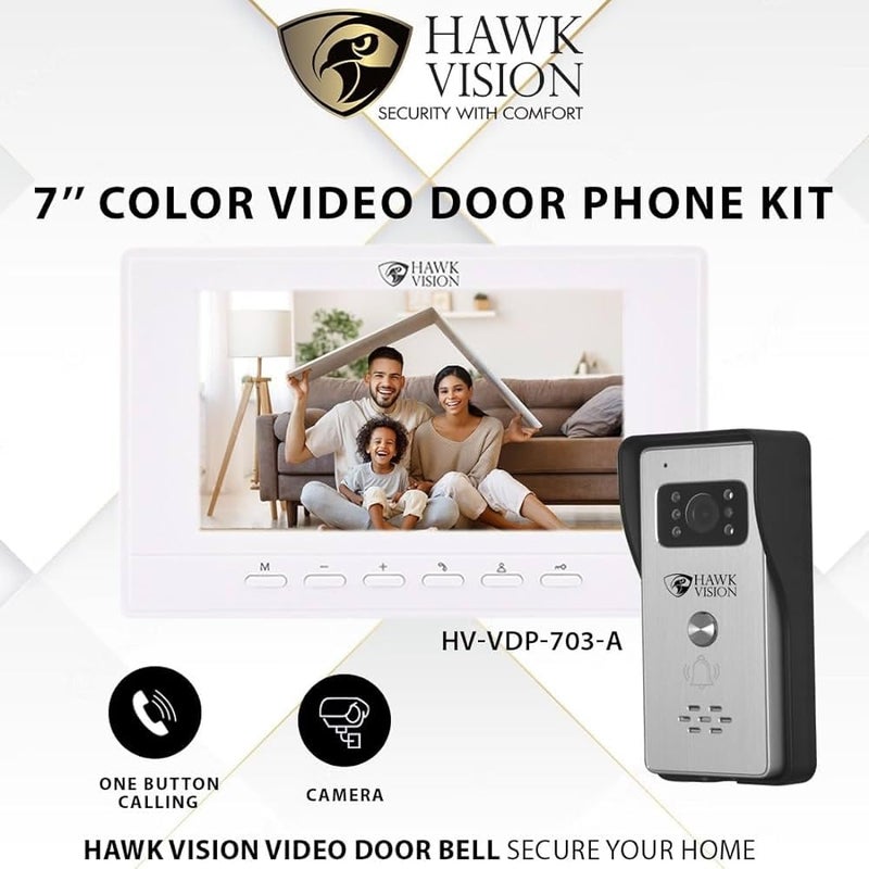 Hawk Vision Video Door Phone kit HVVDP703 A 7inch Video Door Phone Night Vision Doorbell with Intercom and Camera - Image 3