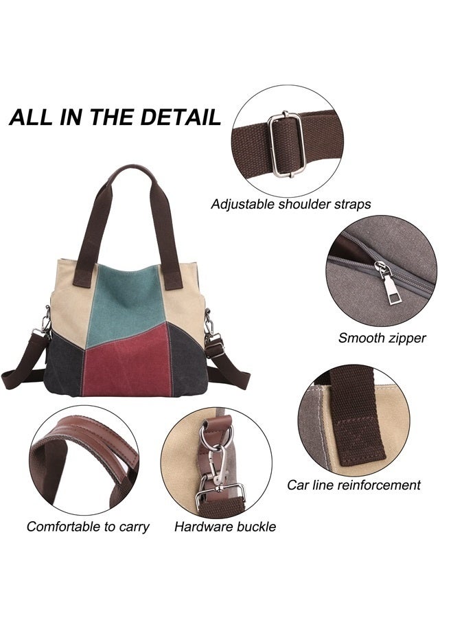 Women's Canvas Handbags Tote Purse for Work,Casual Multi Pocket Crossbody Tote Bag with Shoulder Strap  - Image 3