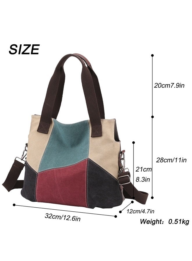 Women's Canvas Handbags Tote Purse for Work,Casual Multi Pocket Crossbody Tote Bag with Shoulder Strap  - Image 2