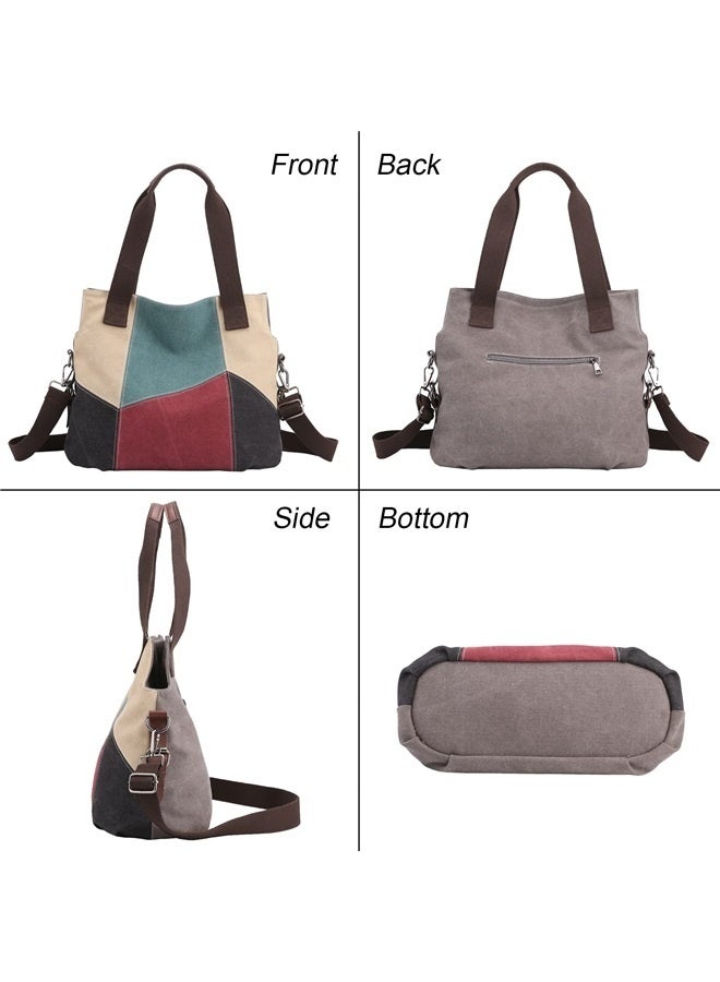 Women's Canvas Handbags Tote Purse for Work,Casual Multi Pocket Crossbody Tote Bag with Shoulder Strap  - Image 5