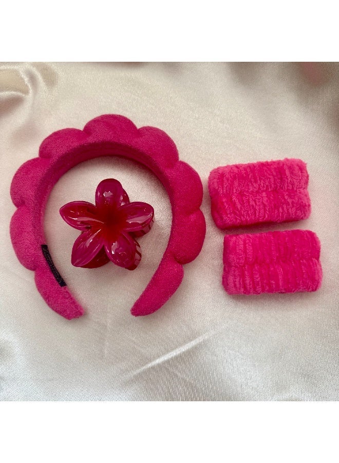 Spa Headband for Face Washing & Makeup, Skincare Hair Band with Wrist Wash Bands and Hair Clips - Image 1
