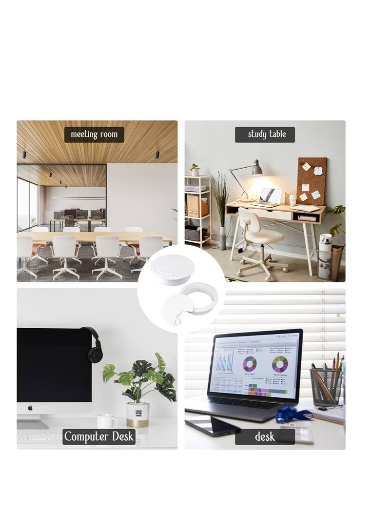 KNP KNP Plastic Grommet Computer Cable Tidy Desk Table PC Outlet Wire Cover Pack Of 3 (80MM) (60MM) White - Image 2
