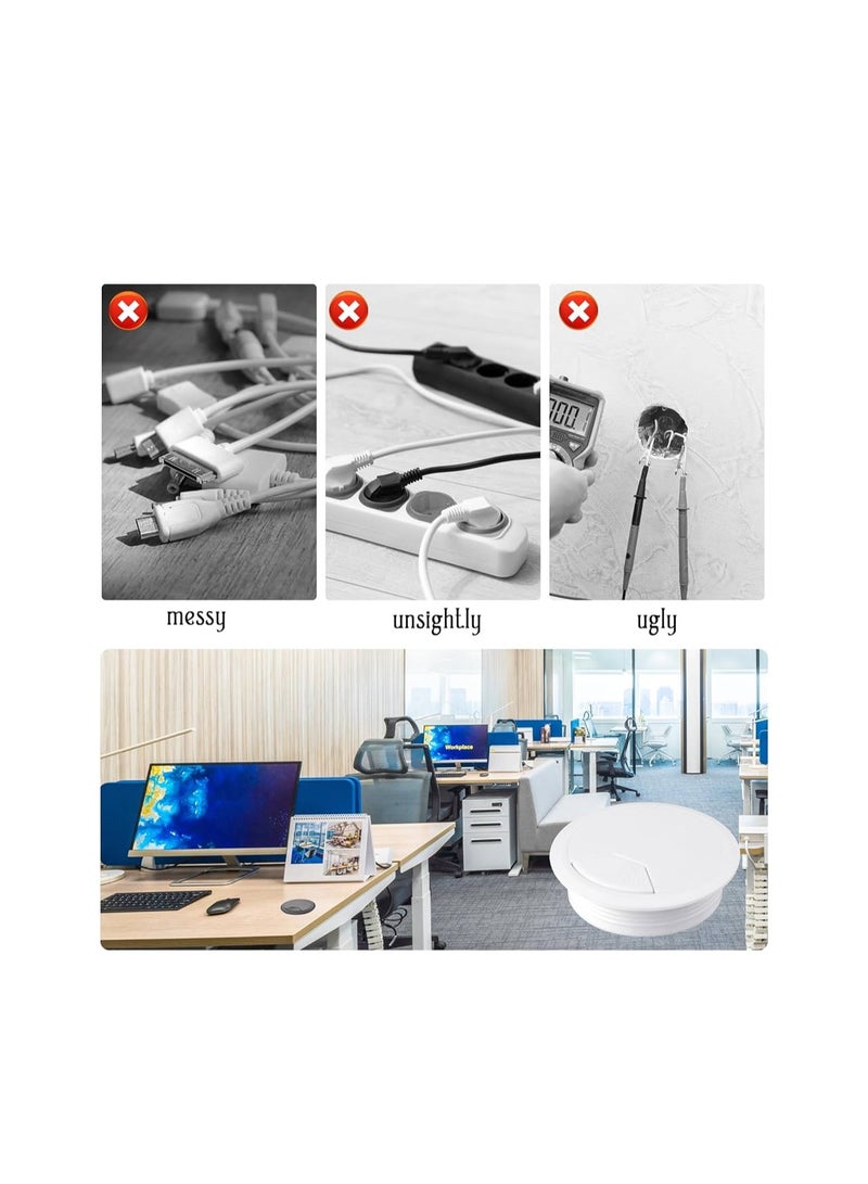 KNP KNP Plastic Grommet Computer Cable Tidy Desk Table PC Outlet Wire Cover Pack Of 3 (80MM) (60MM) White - Image 3