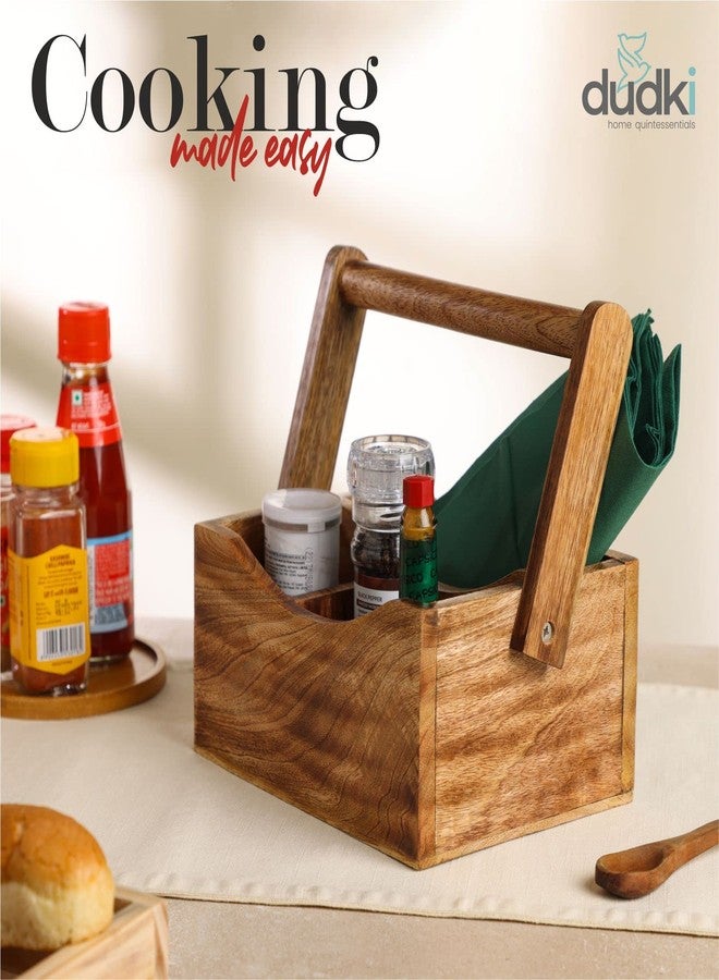 dudki Wooden Cutlery Holder | Spoon Stand for Dining Table | Chammach Stand | Cutlery holder | Caddy organizer for kitchen storage spoons forks knives tissue paper Dispenser | Mango Wood 4 Section - Image 5