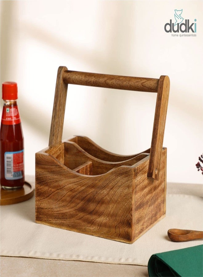 dudki Wooden Cutlery Holder | Spoon Stand for Dining Table | Chammach Stand | Cutlery holder | Caddy organizer for kitchen storage spoons forks knives tissue paper Dispenser | Mango Wood 4 Section - Image 2