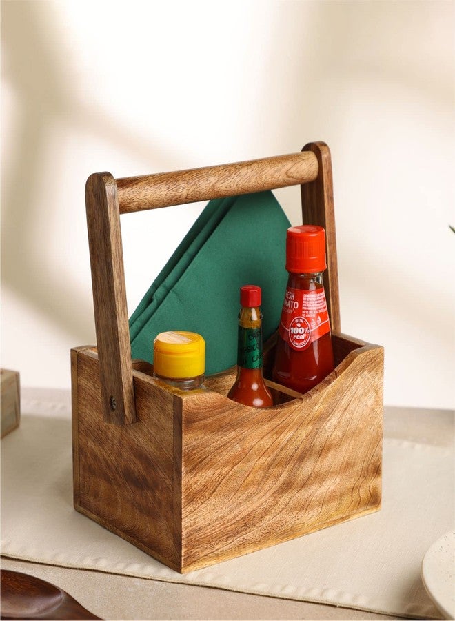 dudki Wooden Cutlery Holder | Spoon Stand for Dining Table | Chammach Stand | Cutlery holder | Caddy organizer for kitchen storage spoons forks knives tissue paper Dispenser | Mango Wood 4 Section - Image 1