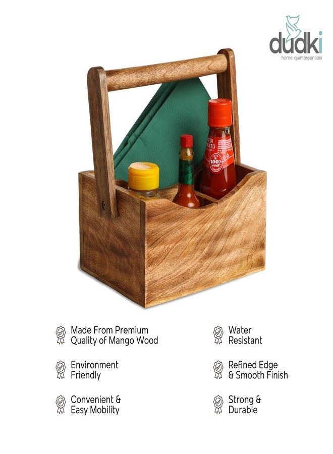 dudki Wooden Cutlery Holder | Spoon Stand for Dining Table | Chammach Stand | Cutlery holder | Caddy organizer for kitchen storage spoons forks knives tissue paper Dispenser | Mango Wood 4 Section - Image 4