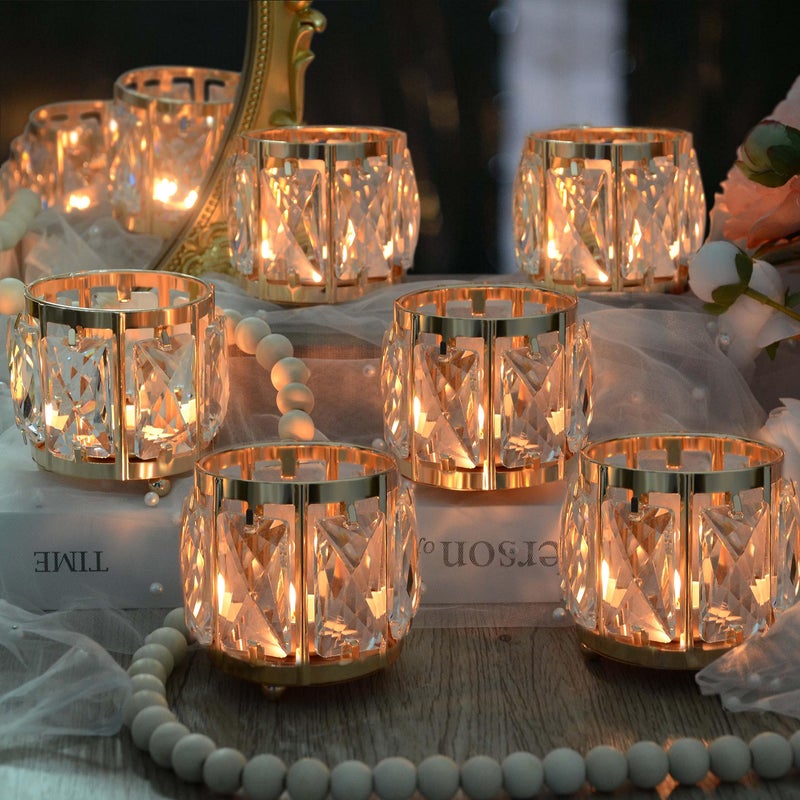 Kolnlala 6pcs Tabletop Tealight Crystal Candle holders3.5''x3.5'' Class Votive Holder Home Decoration,Table centerpieces/Wedding Decor,Gorgeous Gift,Tabletop/Centerpiece Votive Holder (French Gold) - Image 1