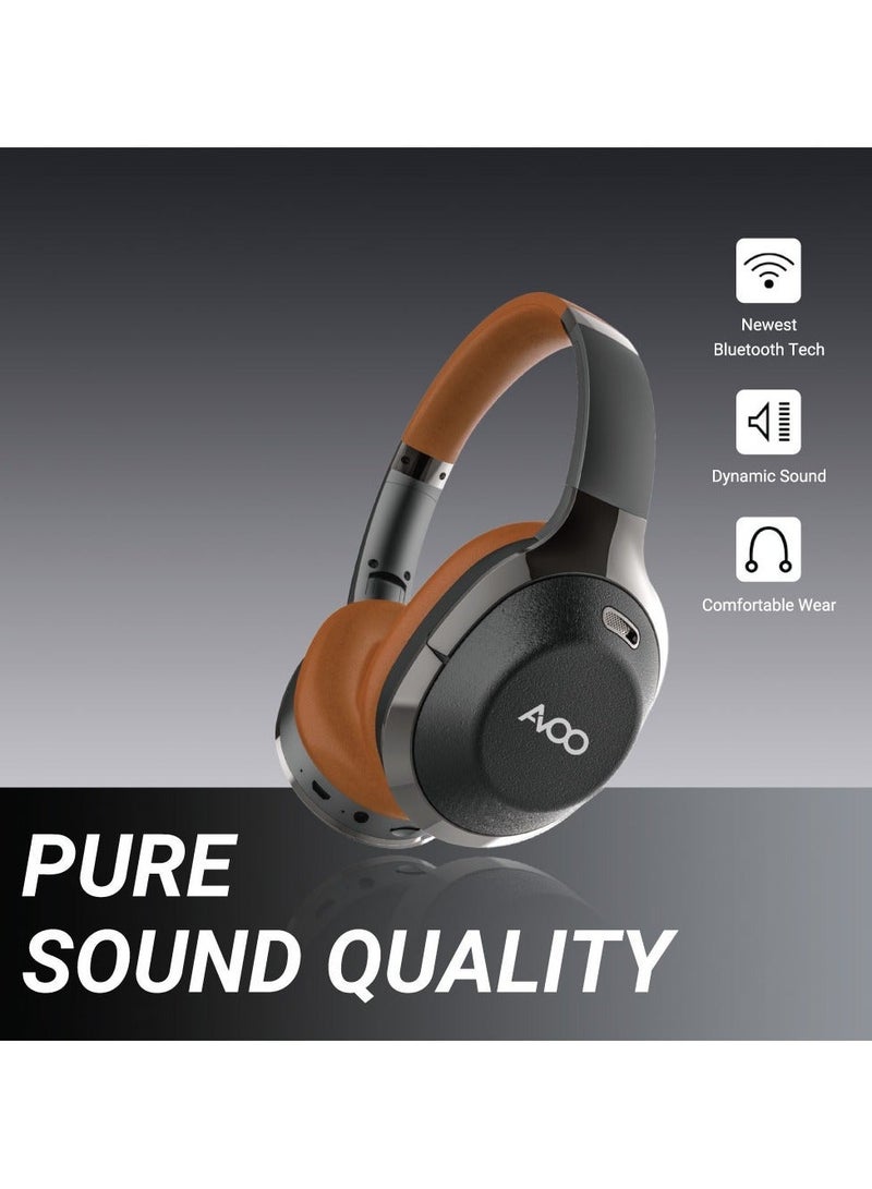 AVOO Bluetooth Wireless Headset Over-Ear Headphone EP206 With Mic Brown/Black - Image 1