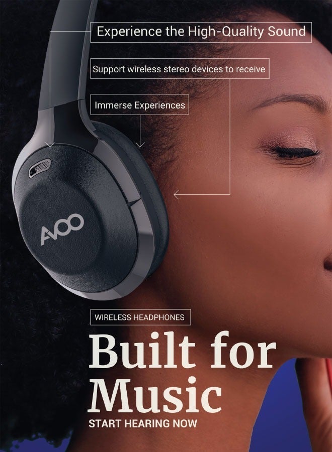 AVOO Bluetooth Wireless Headset Over-Ear Headphone EP206 With Mic Brown/Black - Image 2