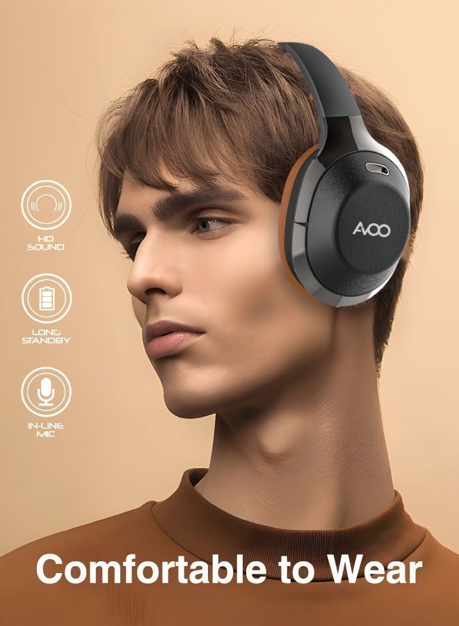 AVOO Bluetooth Wireless Headset Over-Ear Headphone EP206 With Mic Brown/Black - Image 4