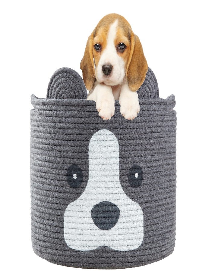Ushang Pet Medium Dog Woven Baskets with Handle, Dog Toy Hamper, Cotton Rope Dog Toy Storage Baskets for Pet, Animal Basket for Kids, Baby Gift Baskets for Dog Lovers, Dark Grey - Image 2