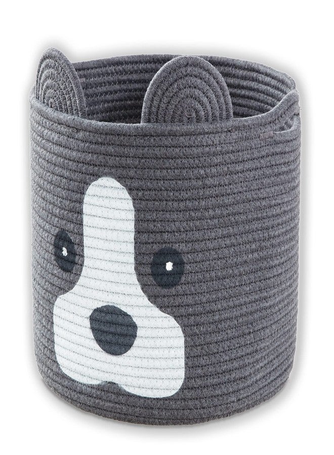 Ushang Pet Medium Dog Woven Baskets with Handle, Dog Toy Hamper, Cotton Rope Dog Toy Storage Baskets for Pet, Animal Basket for Kids, Baby Gift Baskets for Dog Lovers, Dark Grey - Image 1