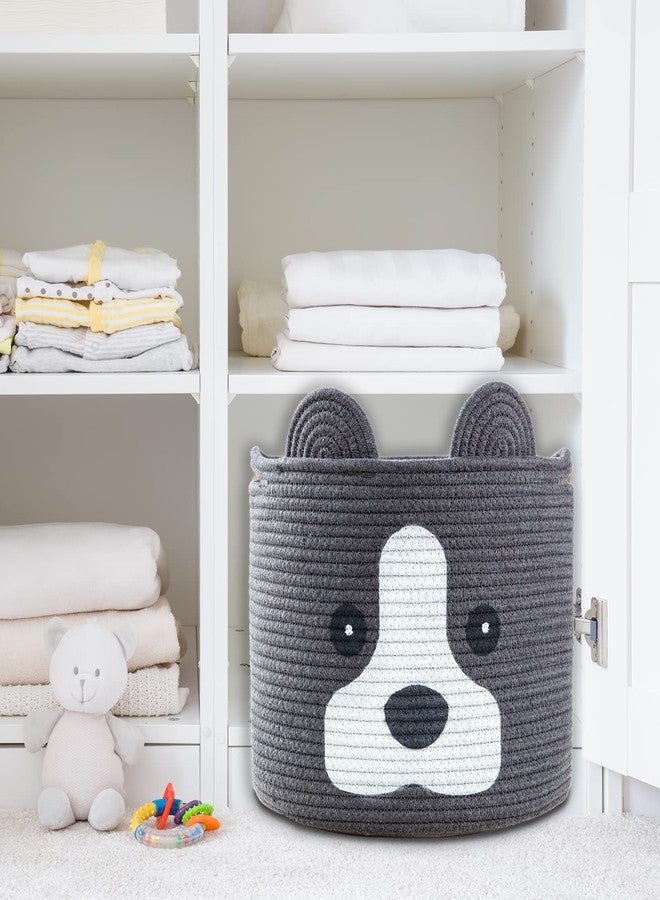 Ushang Pet Medium Dog Woven Baskets with Handle, Dog Toy Hamper, Cotton Rope Dog Toy Storage Baskets for Pet, Animal Basket for Kids, Baby Gift Baskets for Dog Lovers, Dark Grey - Image 5