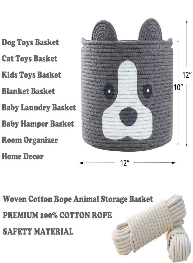 Ushang Pet Medium Dog Woven Baskets with Handle, Dog Toy Hamper, Cotton Rope Dog Toy Storage Baskets for Pet, Animal Basket for Kids, Baby Gift Baskets for Dog Lovers, Dark Grey - Image 3