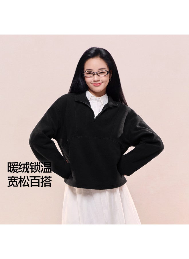 SIINSIIN Women'S Stand Collar Pullover Hoodie Autumn 2025 New Short Jacket Warm Fleece Slim-Fitting Top - Image 2