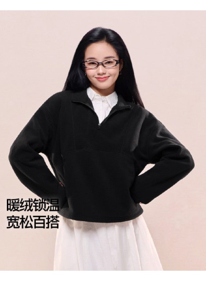 SIINSIIN Women'S Stand Collar Pullover Hoodie Autumn 2025 New Short Jacket Warm Fleece Slim-Fitting Top - Image 1