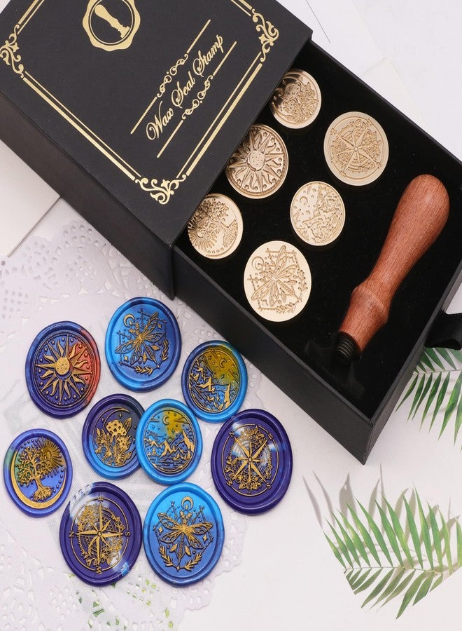 SWANGSA Galaxy Universe Wax Seal Stamp Set, Vintage 6 Pcs Sealing Wax Stamp Heads and 1 Wooden Handle for Christmas,Wedding Party Invitations, Letters, Envelopes - Image 4