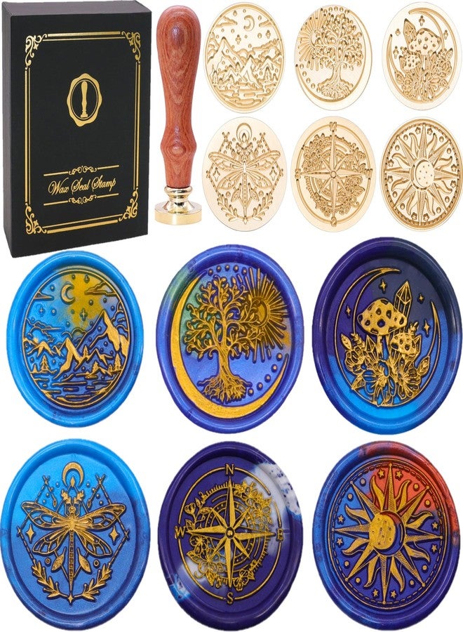 SWANGSA Galaxy Universe Wax Seal Stamp Set, Vintage 6 Pcs Sealing Wax Stamp Heads and 1 Wooden Handle for Christmas,Wedding Party Invitations, Letters, Envelopes - Image 1