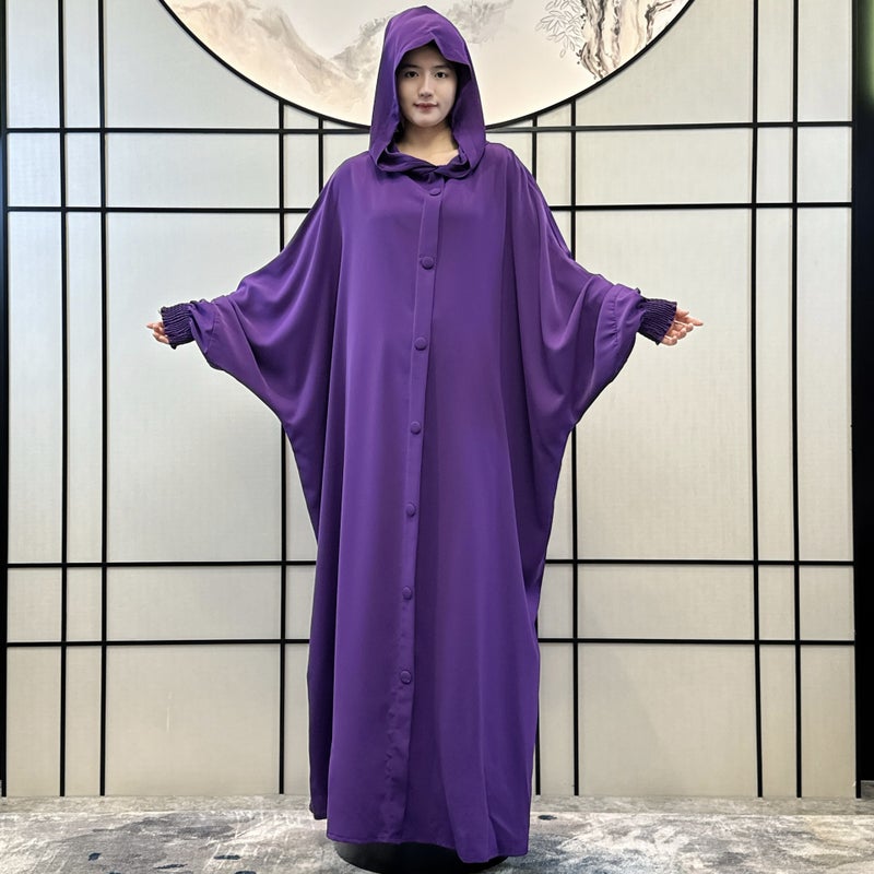 Cloak Cloak Muslim Women'S Robe With Buckle Dress Solid Color Muslim Dress Robe Middle East - Image 1