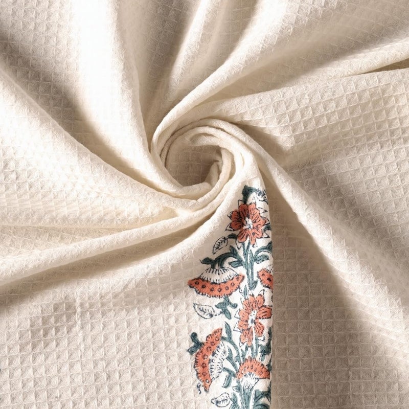 Peepul Tree Block Printed Hand and Bath Towels Super Absorbent Soft Faster Drying Floral Printed 100 Pure Cotton 240 GSM 1 Bath Towel Peach Teal - Image 4