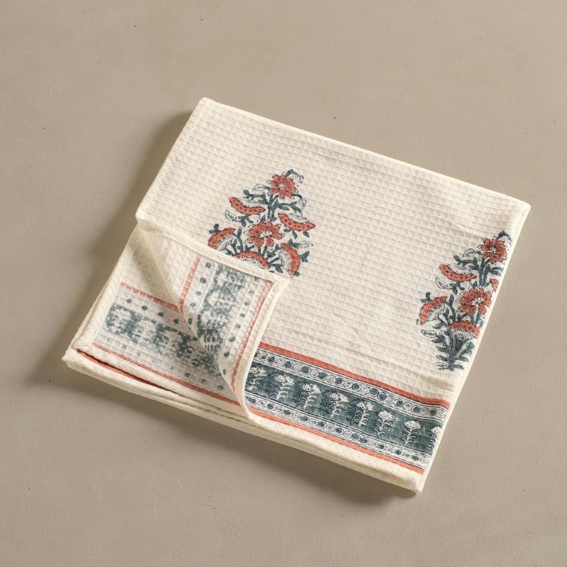 Peepul Tree Block Printed Hand and Bath Towels Super Absorbent Soft Faster Drying Floral Printed 100 Pure Cotton 240 GSM 1 Bath Towel Peach Teal - Image 3