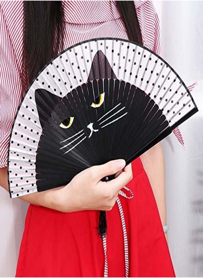 إسكدنيا Folding Fan, Handheld Fans, Cat Cartoon Kung Fu Fan Elegant Chinese Japanese Style for Women Men, Silk Folding Fans with Bamboo Frames for Dancing Cosplay Wedding Party Props Decoration - Image 1