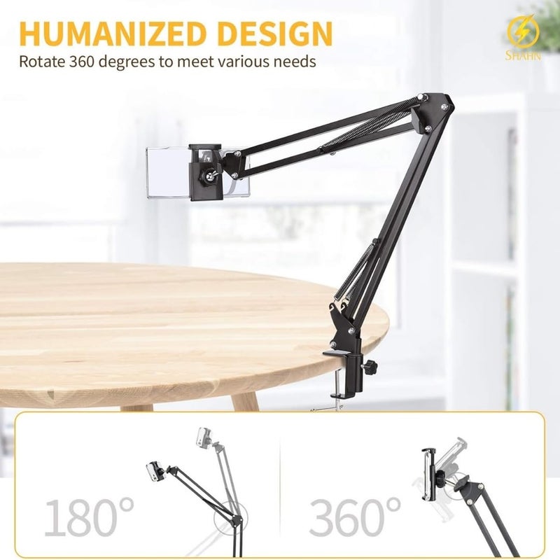Shahn Tablet & Phone Holder, 360° Adjustable Extending iPad Holder Stand for Bed Long Arm Phone Mount for Desk Compatible with for Tablet/iPad/iPhone/Smartphone (4.7"-11" Devices) - Image 4