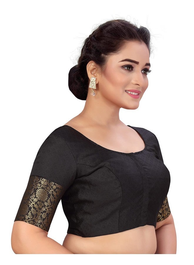 Studio Shringaar Studio Shringaar Women's Readymade Brocade Saree Blouse with Kanjivaram Border Elbow Length Sleeves(Black, 40) - Image 2