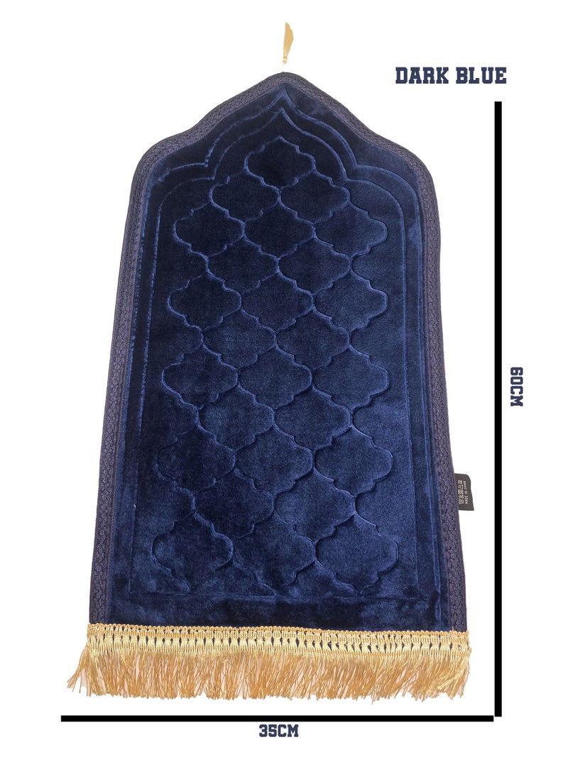 Yuwell Kids Prayer Mat Embossed Prayer Mat Anti-Slip Velvet Top Islamic Prayer Mat Sajadah Mat Prayer Rug Salah Mat For Kids Eid Gifts And Ramadan Gifts 60X35CM Dark Blue  - Image 2