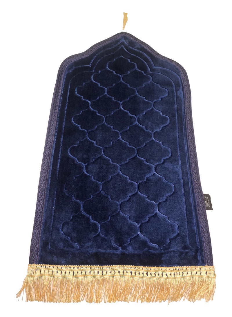 Yuwell Kids Prayer Mat Embossed Prayer Mat Anti-Slip Velvet Top Islamic Prayer Mat Sajadah Mat Prayer Rug Salah Mat For Kids Eid Gifts And Ramadan Gifts 60X35CM Dark Blue  - Image 3