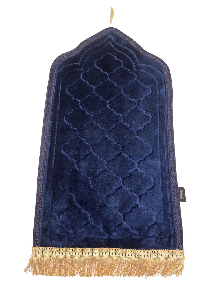 Yuwell Kids Prayer Mat Embossed Prayer Mat Anti-Slip Velvet Top Islamic Prayer Mat Sajadah Mat Prayer Rug Salah Mat For Kids Eid Gifts And Ramadan Gifts 60X35CM Dark Blue  - Image 1