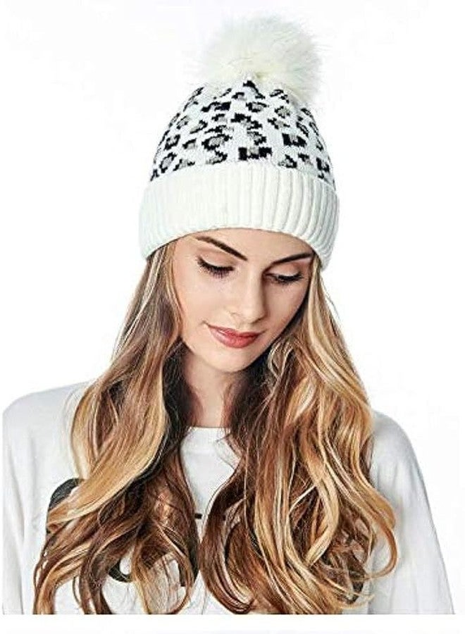 NIUE Girl's Winter Pompom Beanie Hat with Warm Fleece Lined, Thick Slouchy Snow Knit Skull Ski Cap White - Image 1